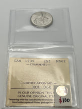 CANADA SILVER TWENTY-FIVE CENTS 1939 ICCS MS-62