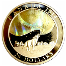 2014 Canada 20 Dollars, Fine Silver coin- A Story of the Northern Lights Howling Wolf