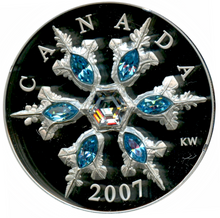 2007 Canada 20 Dollars Fine Silver Coin, Blue Crystal Snowflake Series-Aquamarine