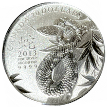 2013 $20 Fine Silver-Year of the Snake