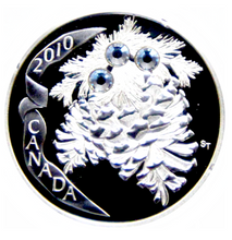 2010 20 Dollars Fine Silver Coin, Holiday Series- Holiday Pine Cones, Moonlight