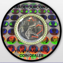 2008 Canada Nickel Plated Steel Quarter - 25 Cents, Sport Card-Painted Leaf-Freestyle Skiing