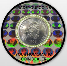 2008 Canada Nickel Plated Steel Quarter - 25 Cents, Sport Card-Painted Leaf-Freestyle Skiing