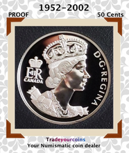 2002-1952 Canada Fifty Cents Silver proof Heavy cameo Commemorative 50 Cents