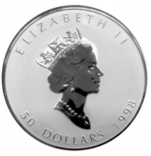 1998 Canada Fifty Dollars Proof coin-10 OZ Fine Silver-10th Anniversary of the Maple Leaf