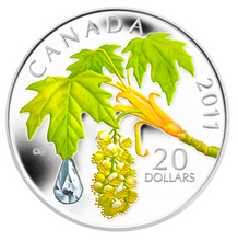 2011 Canada 20 Dollars Fine Silver Coin, Swarovski Crystal Raindrop and Maple Leaf