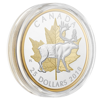 2018 25$ 1 oz. Pure Silver Gold Plated Piedfort – Timeless Icons Caribou
