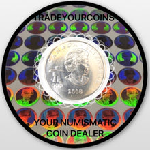 2008 Canada Nickel Plated Steel Quarter - 25 Cents, Sport Card-Painted Leaf-Bobsleigh