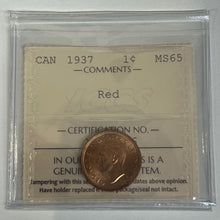 Canada One Cent 1937 MS-65 ICCS