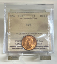 Canada One Cent 1937 MS-64 ICCS
