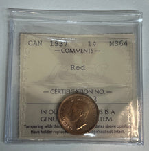 Canada One Cent 1937 MS-64 ICCS